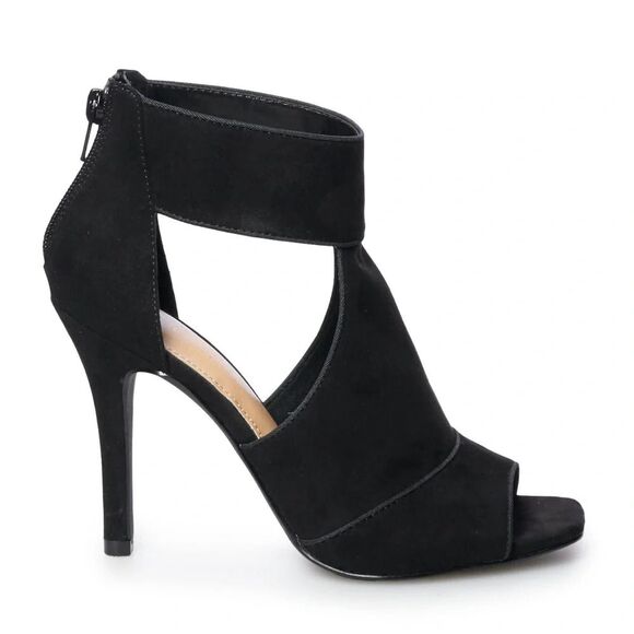 LC Lauren Conrad Muffin Black Faux Suede Ankle Band High Heels Size 8 - Picture 1 of 13